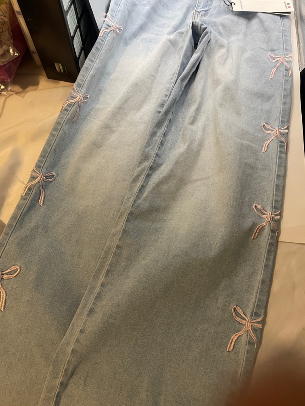 Brand New Madden Girl Light Blue Wide-Leg Jeans with Side Bow Accents 000834